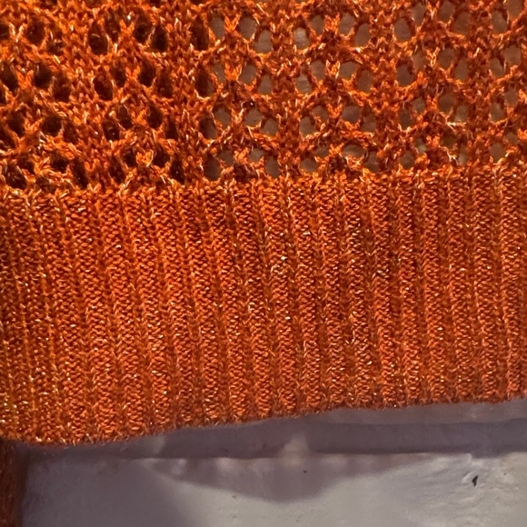 By Design Open Front Knit Cardigan in Burnt Orange with Gold Thread - Picture 6 of 7